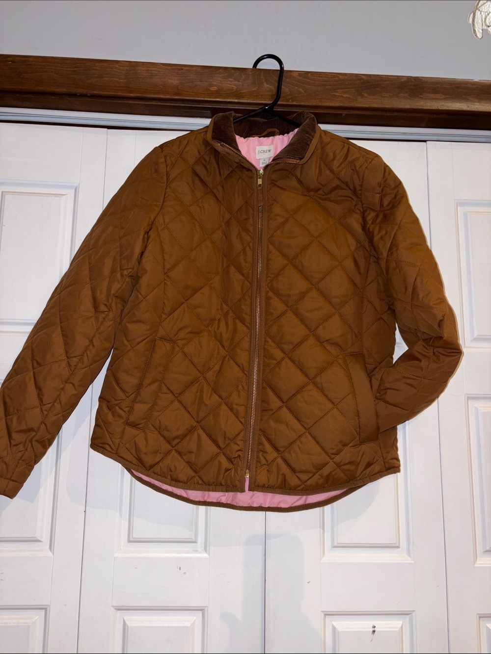 J. Crew Quilted Brown Jacket with Pink Lining
